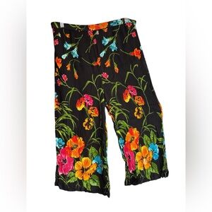 Bedford Fair Black Floral Cropped Pants XL Vintage Rayon